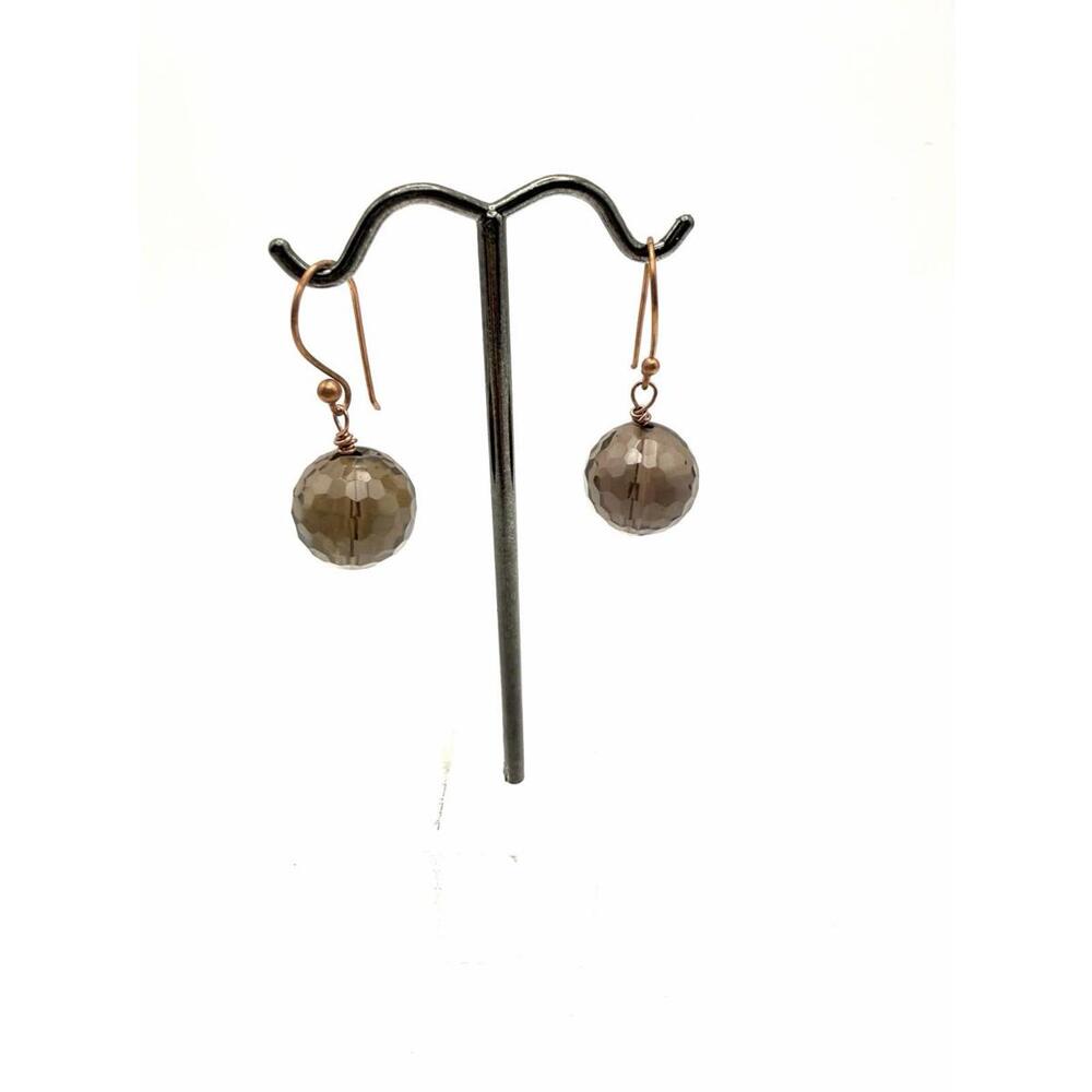 Smokey Quarts Faceted Drop Earrings Copper